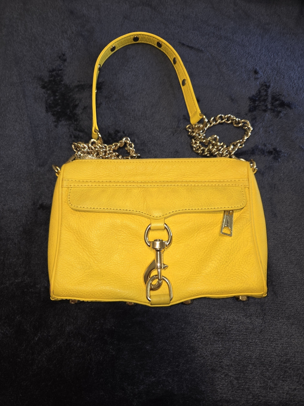 Rebecca Minkoff Bright Yellow Leather Shoulder Bag with Gold Chain